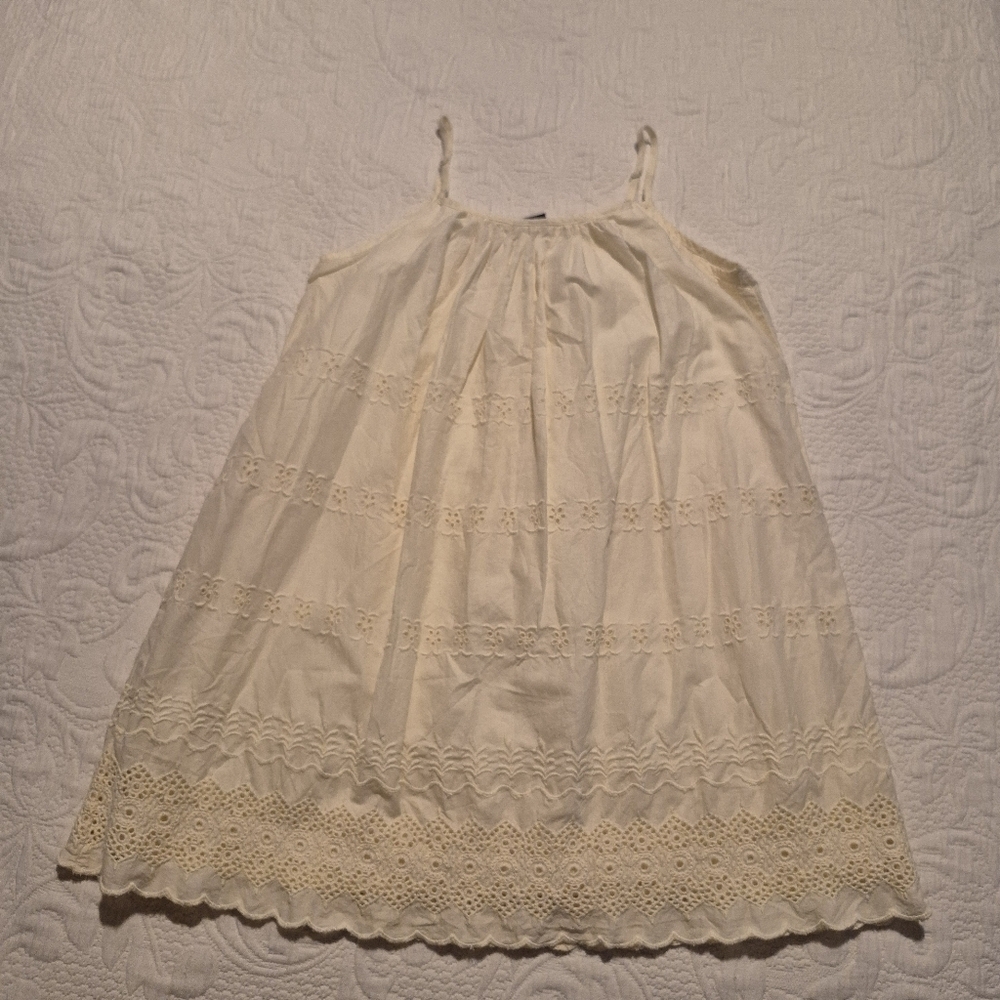 Gap girls size 8 light yellow lined tunic length dress eyelet embroidery VGUC